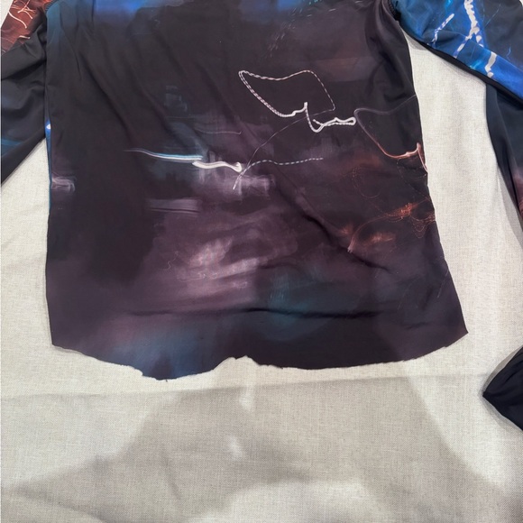 Babaton Aritzia Navy and Purple Long Sleeve Sheer Top with Cut Hem Size S - Picture 8 of 8